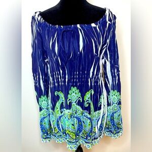 Lane Bryant blue paisley long sleeve elastic empire waist size 14/16 EUC